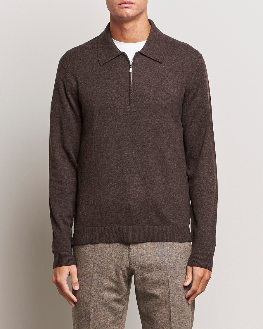 Herr | Tröjor | Tiger of Sweden | Orbit Half Zip Merino Coffee