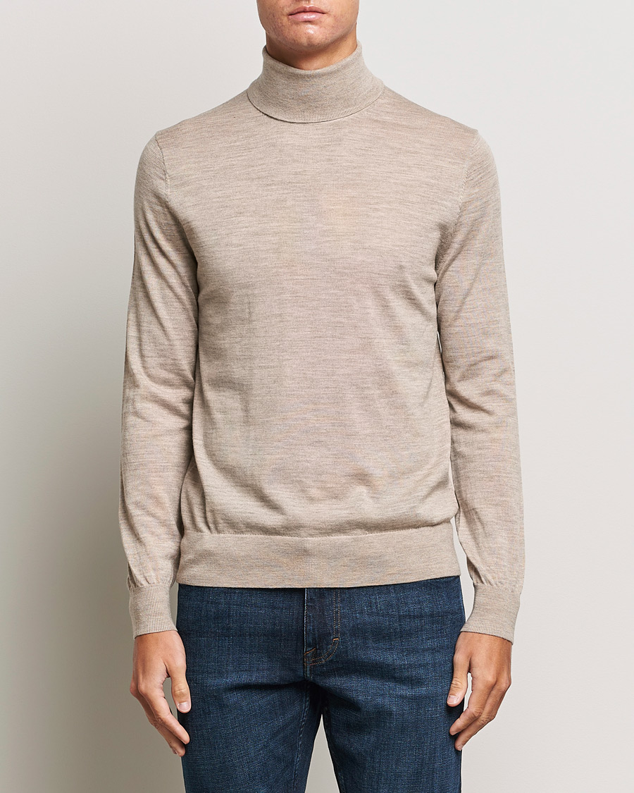 Herr | Tröjor | Tiger of Sweden | Nevile Extra Fine Merino Polo Beige Melange
