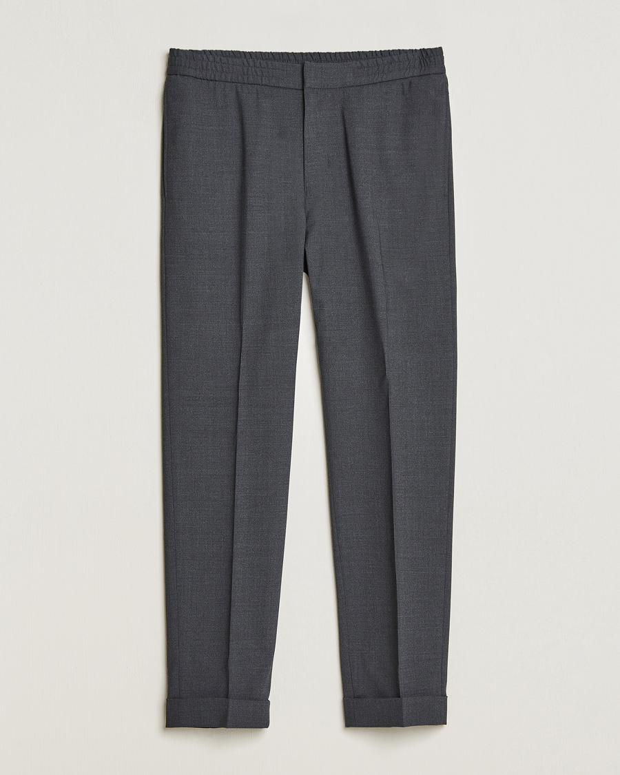Herr | Byxor | Tiger of Sweden | Taven Drawstring Wool Trousers Dark Grey Melange