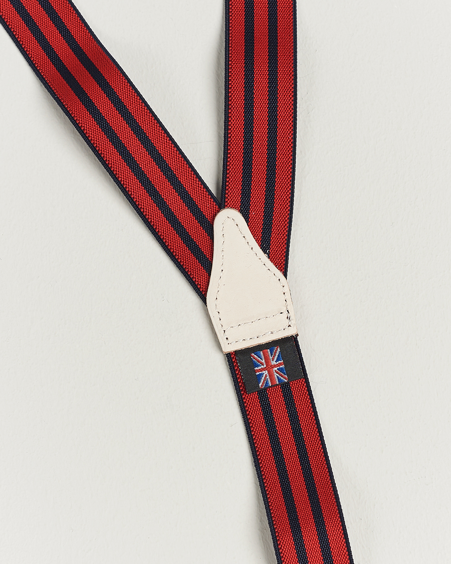 Herr | Albert Thurston Elastic Narrow Stripe Braces 25mm Navy/Red | Albert Thurston | Elastic Narrow Stripe Braces 25mm Navy/Red