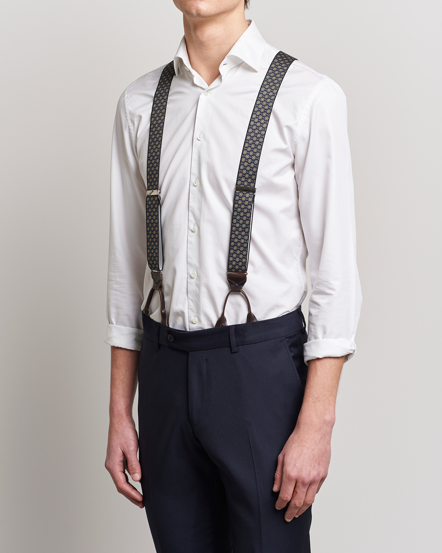 Herr | Albert Thurston Elastic Medallion Printed Braces 35mm Blue | Albert Thurston | Elastic Medallion Printed Braces 35mm Blue