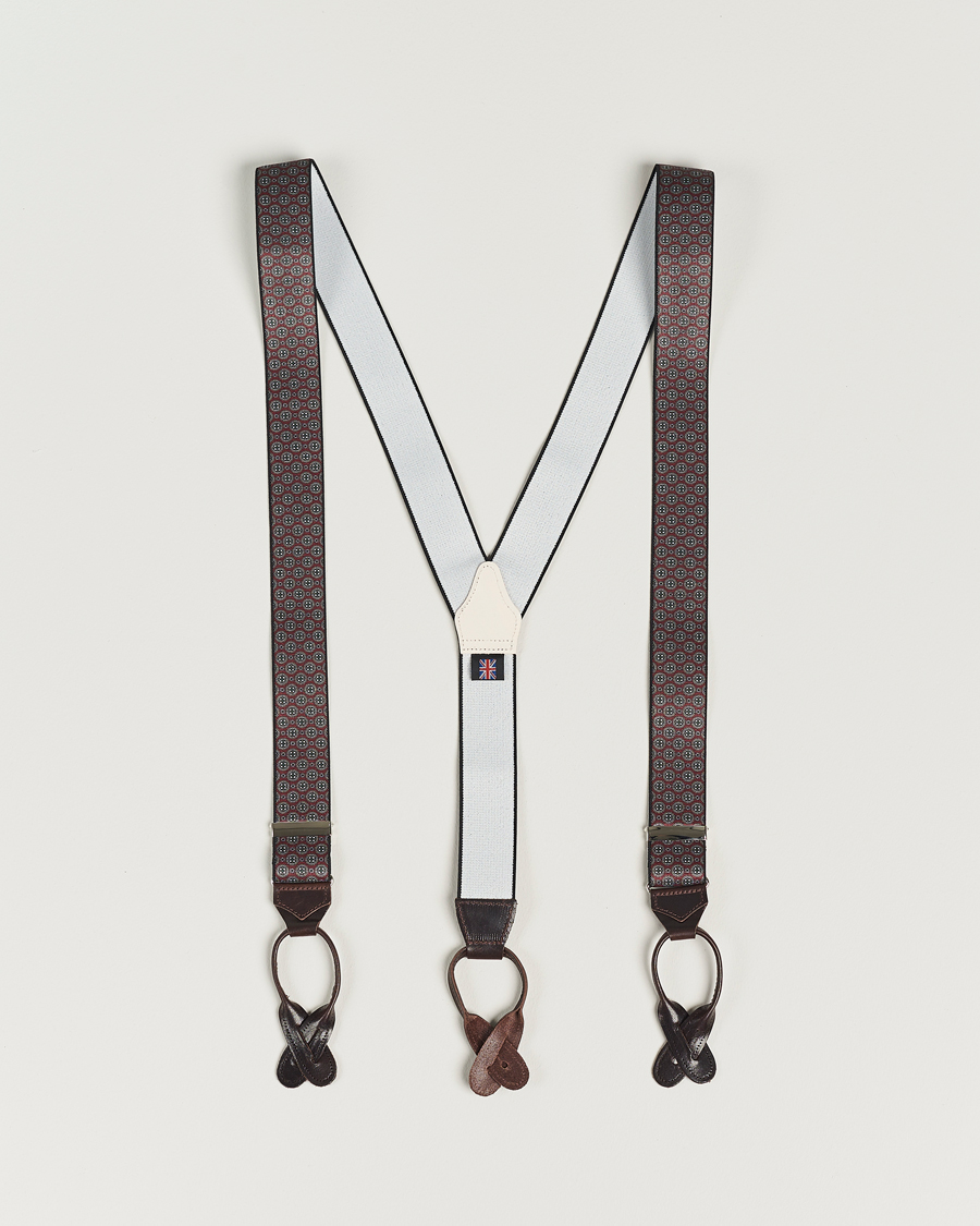 Herr | Albert Thurston Elastic Medallion Printed Braces 35mm Wine | Albert Thurston | Elastic Medallion Printed Braces 35mm Wine