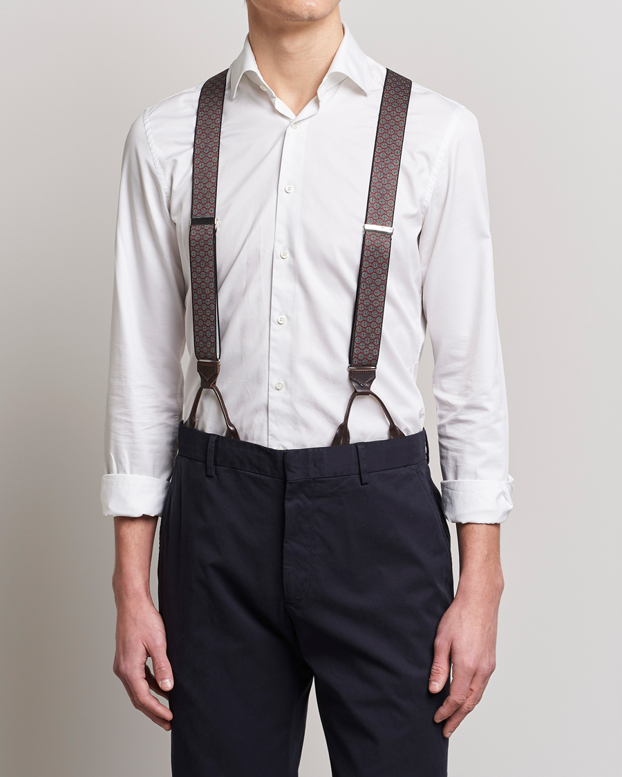 Herr | Albert Thurston Elastic Medallion Printed Braces 35mm Wine | Albert Thurston | Elastic Medallion Printed Braces 35mm Wine