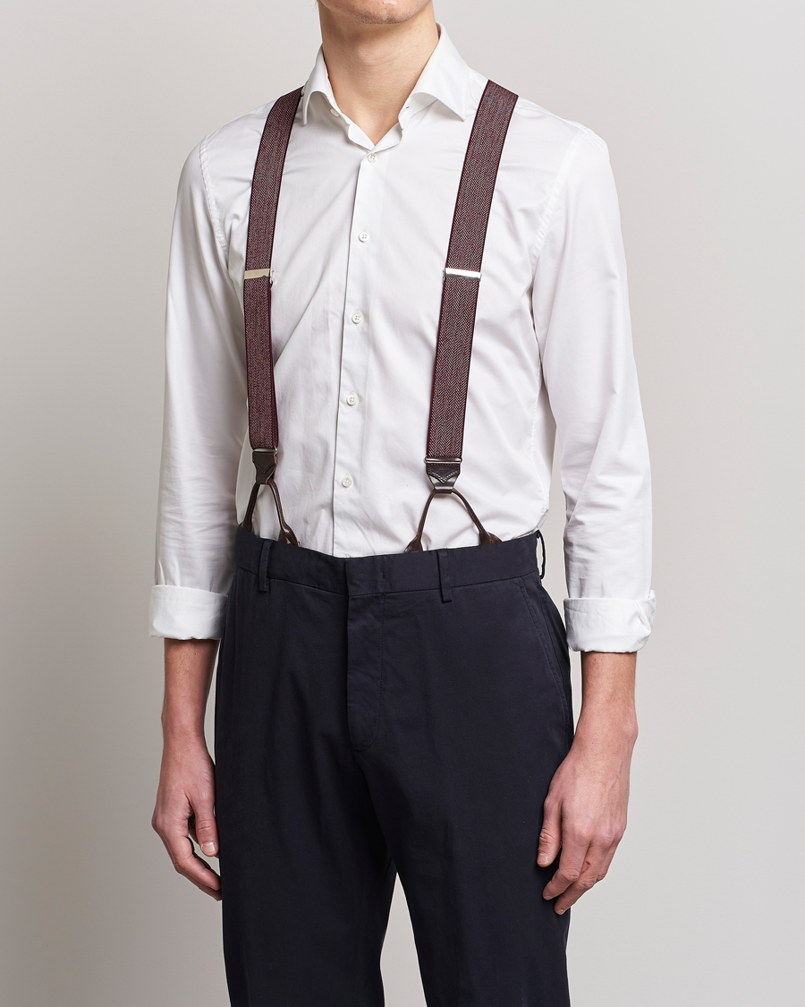 Herr | Albert Thurston Elastic Herringbone Braces 35mm Wine | Albert Thurston | Elastic Herringbone Braces 35mm Wine