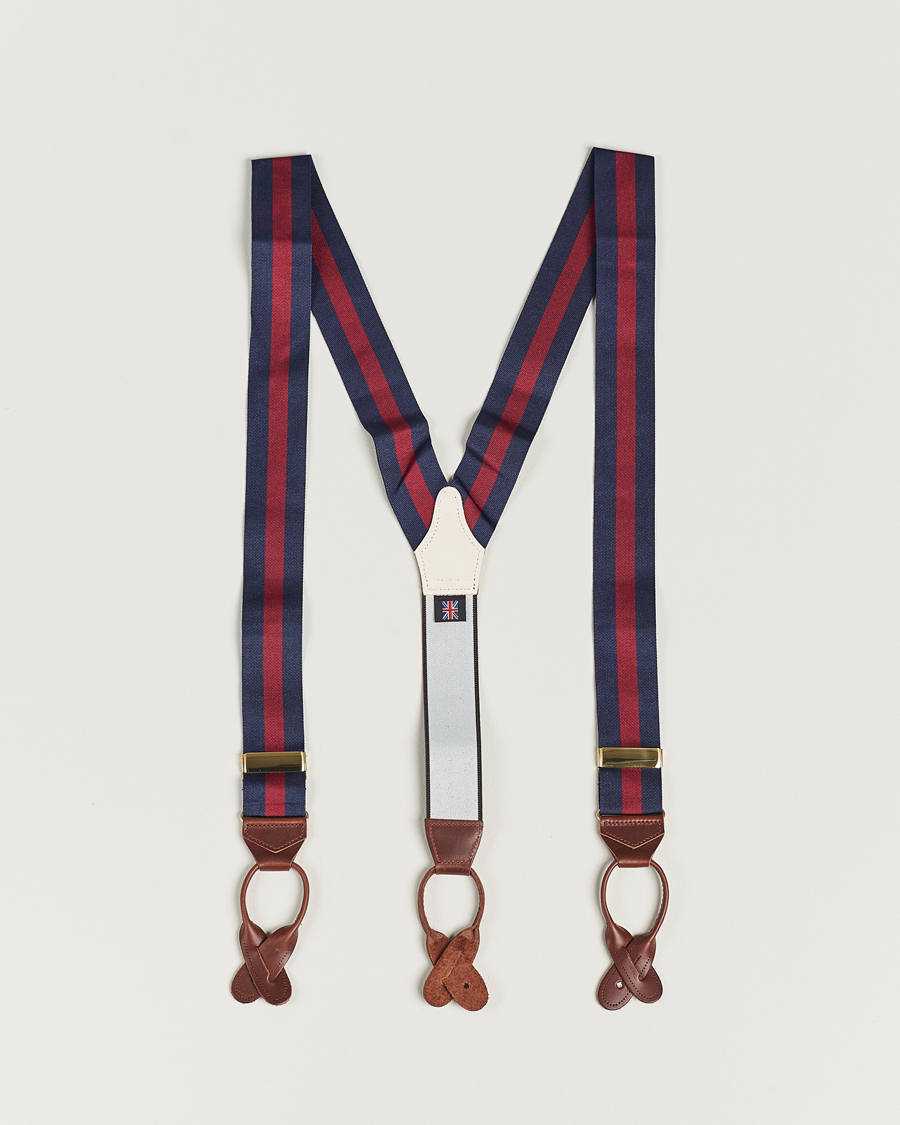 Herr | Albert Thurston Elastic Wide Stripe Braces 40mm Navy/Wine | Albert Thurston | Elastic Wide Stripe Braces 40mm Navy/Wine