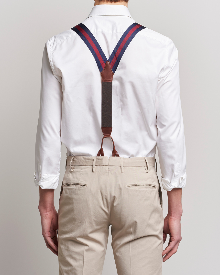 Herr | Albert Thurston Elastic Wide Stripe Braces 40mm Navy/Wine | Albert Thurston | Elastic Wide Stripe Braces 40mm Navy/Wine