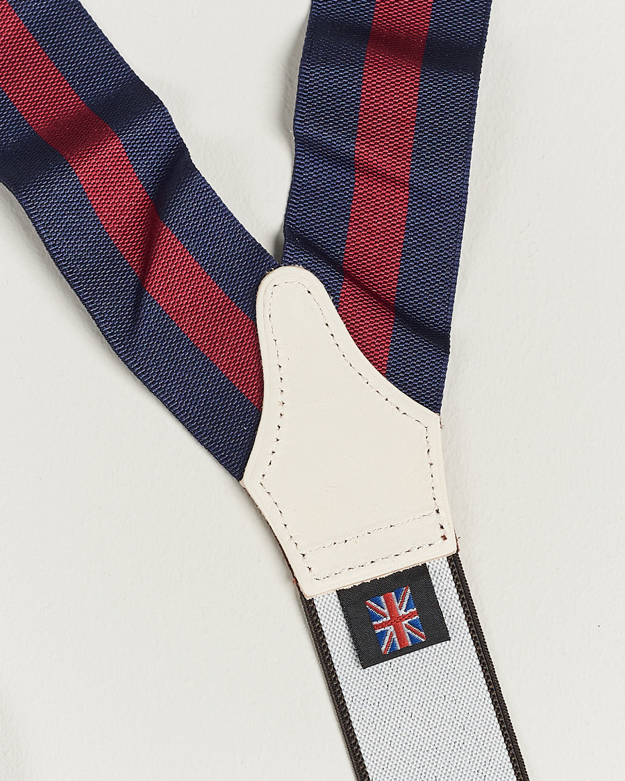 Herr | Albert Thurston Elastic Wide Stripe Braces 40mm Navy/Wine | Albert Thurston | Elastic Wide Stripe Braces 40mm Navy/Wine