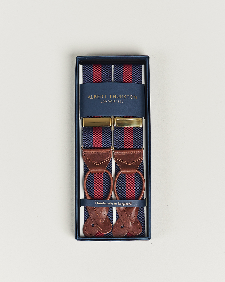 Herr | Albert Thurston Elastic Wide Stripe Braces 40mm Navy/Wine | Albert Thurston | Elastic Wide Stripe Braces 40mm Navy/Wine