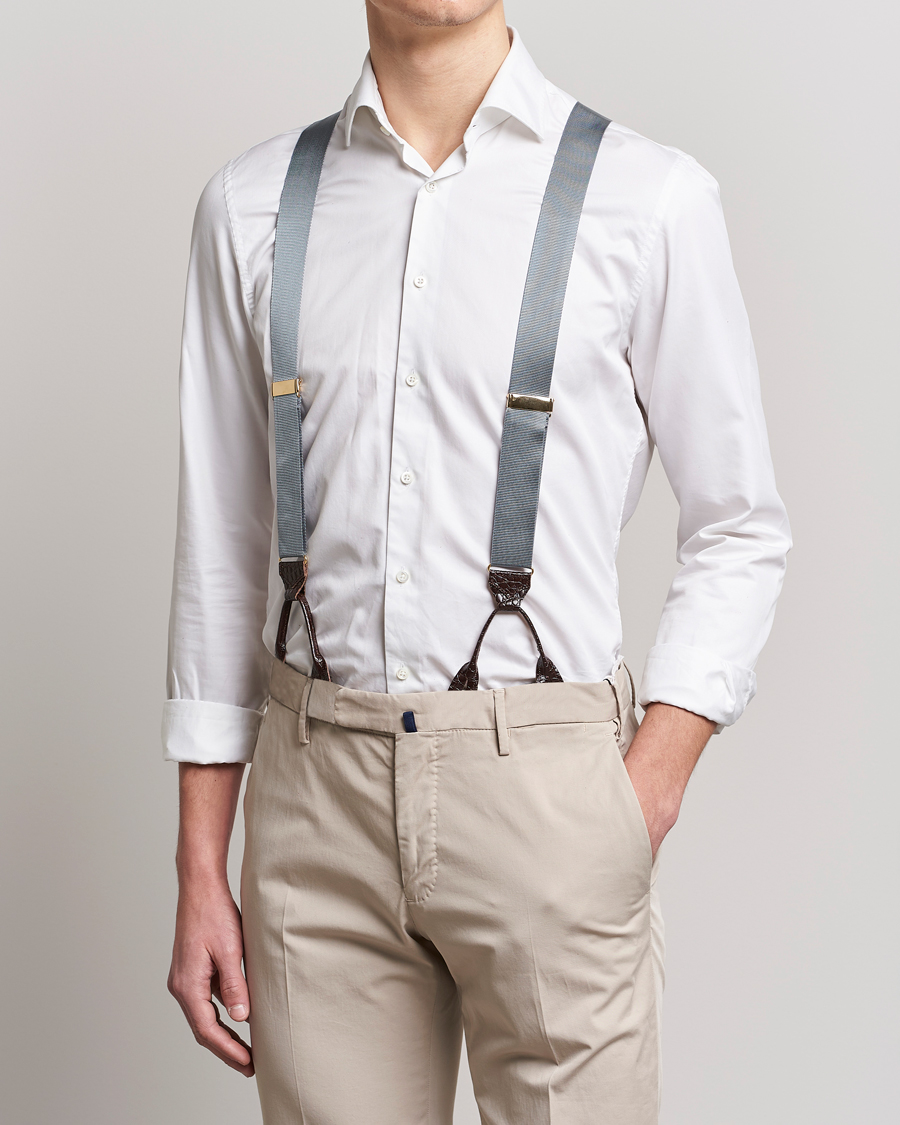 Herr | Hängslen | Albert Thurston | Elastic Ribbed Rigid Braces 35mm Dove Grey