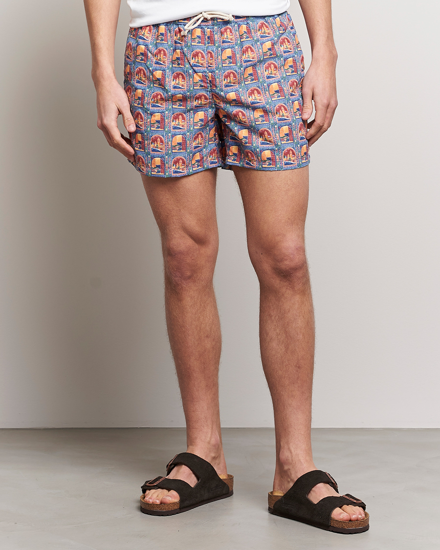 Herr | Badbyxor | Ripa Ripa | Printed Swimshorts Orange/Light Blue