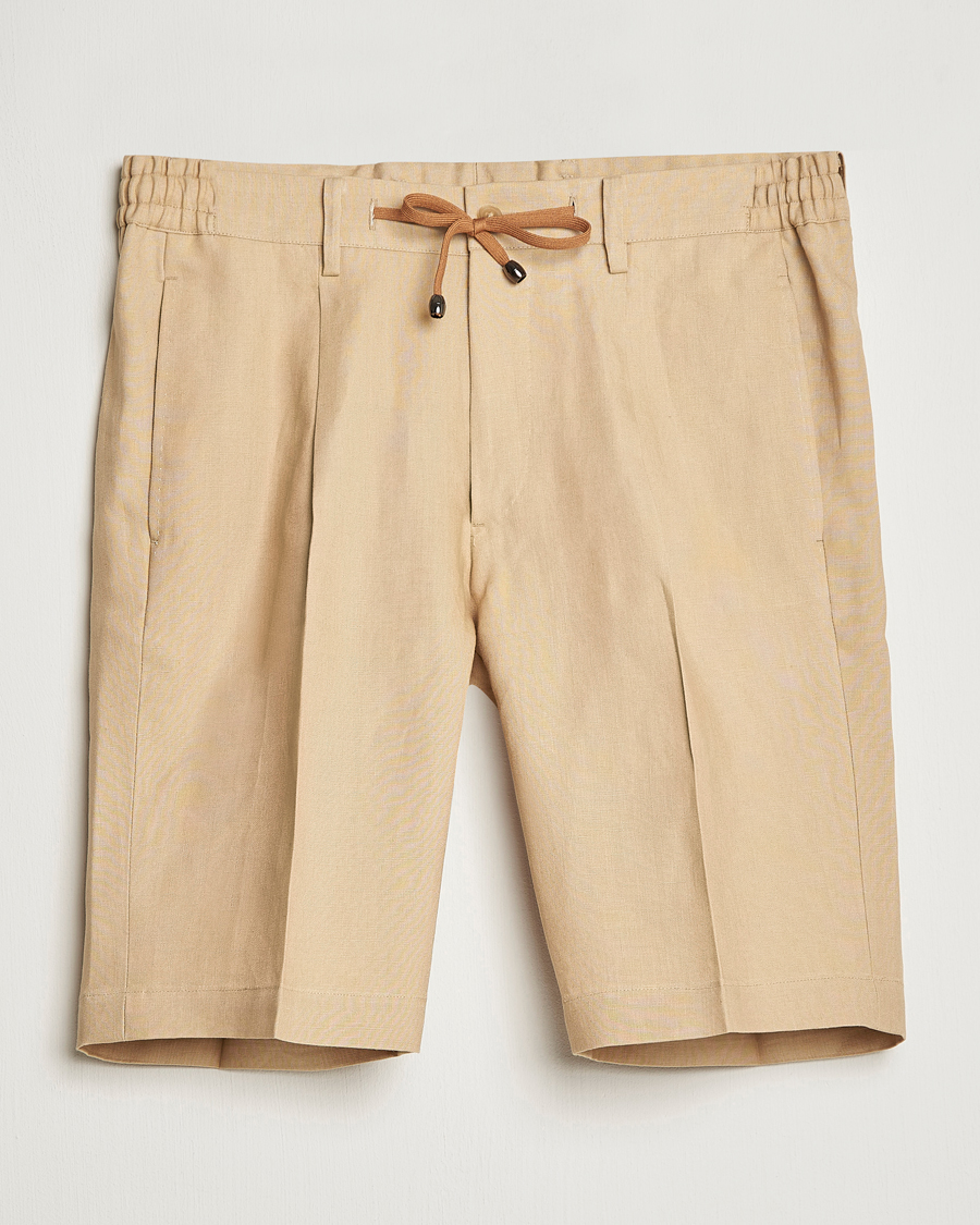 Herr | Shorts | Beams F | Pleated Linen Shorts Khaki