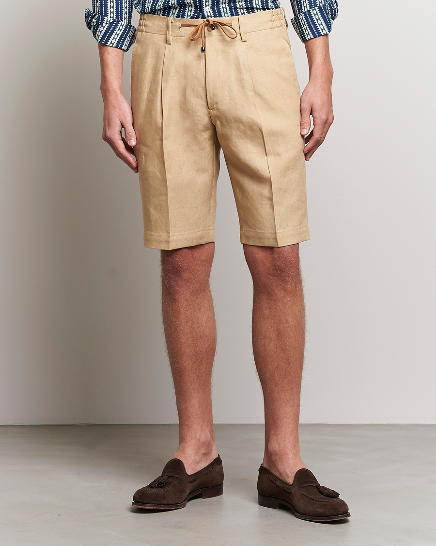 Herr |  | Beams F | Pleated Linen Shorts Khaki