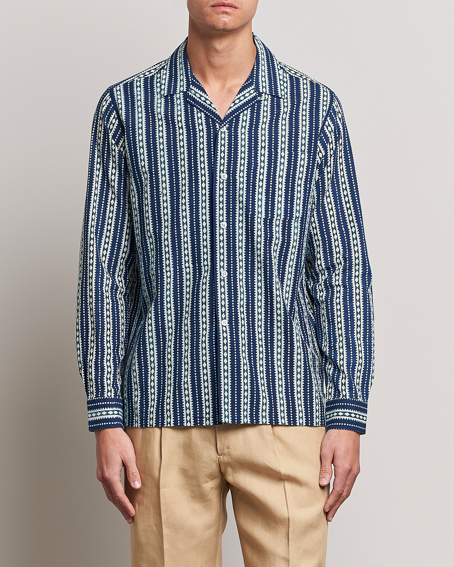 Herr |  | Beams F | Relaxed Cotton Shirt Blue Stripes