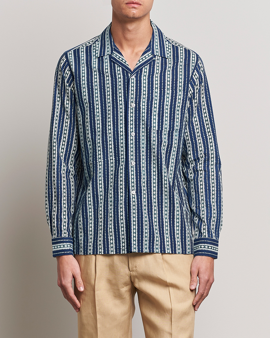 Herr | Skjortor | Beams F | Relaxed Cotton Shirt Blue Stripes