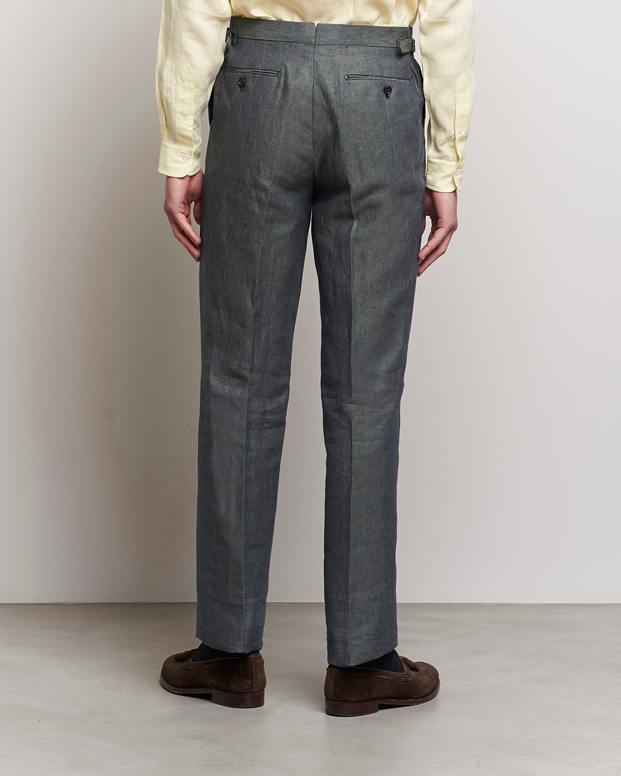 Herr | Byxor | Beams F | Pleated Linen Trousers Petroleum Blue