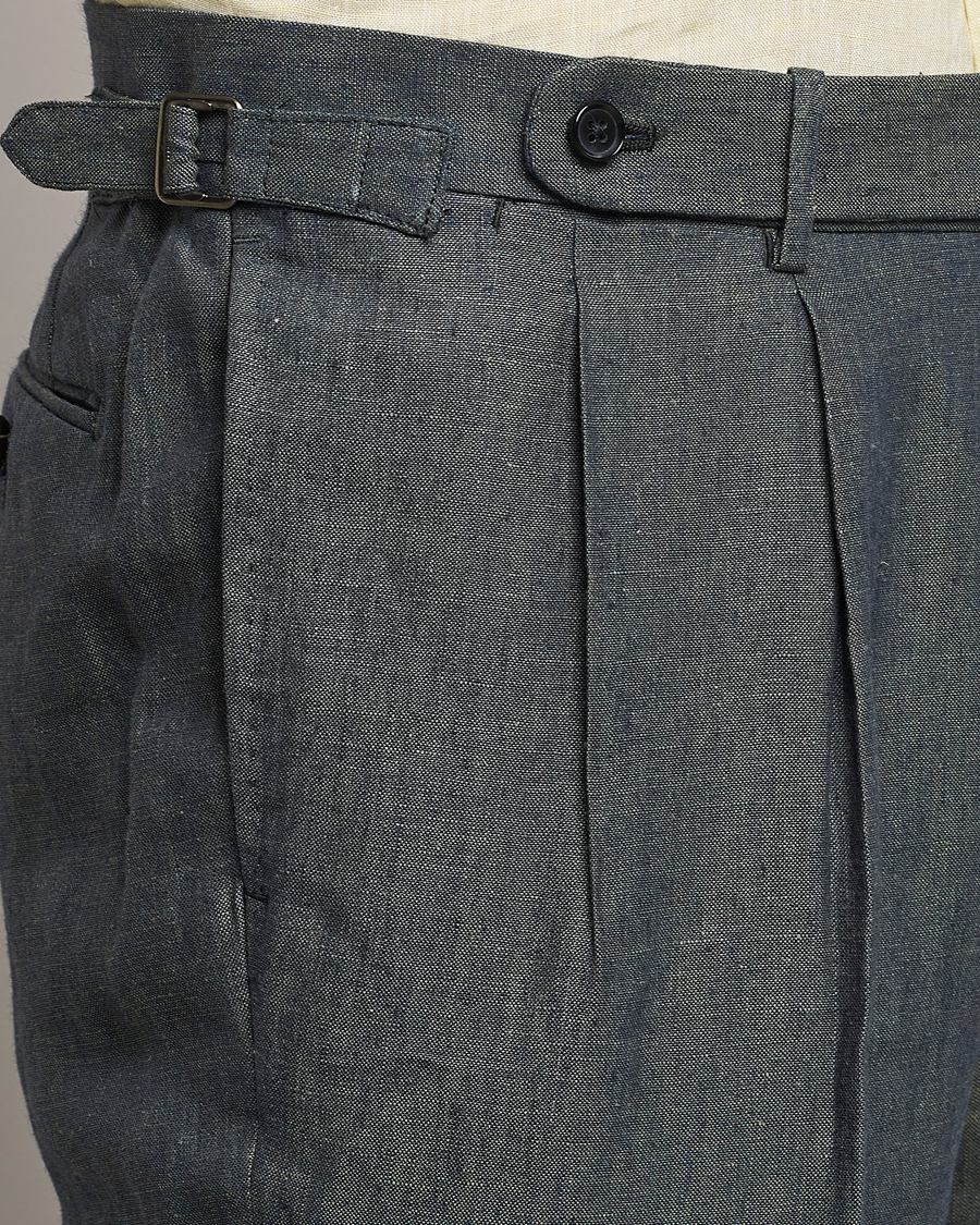Herr | Byxor | Beams F | Pleated Linen Trousers Petroleum Blue
