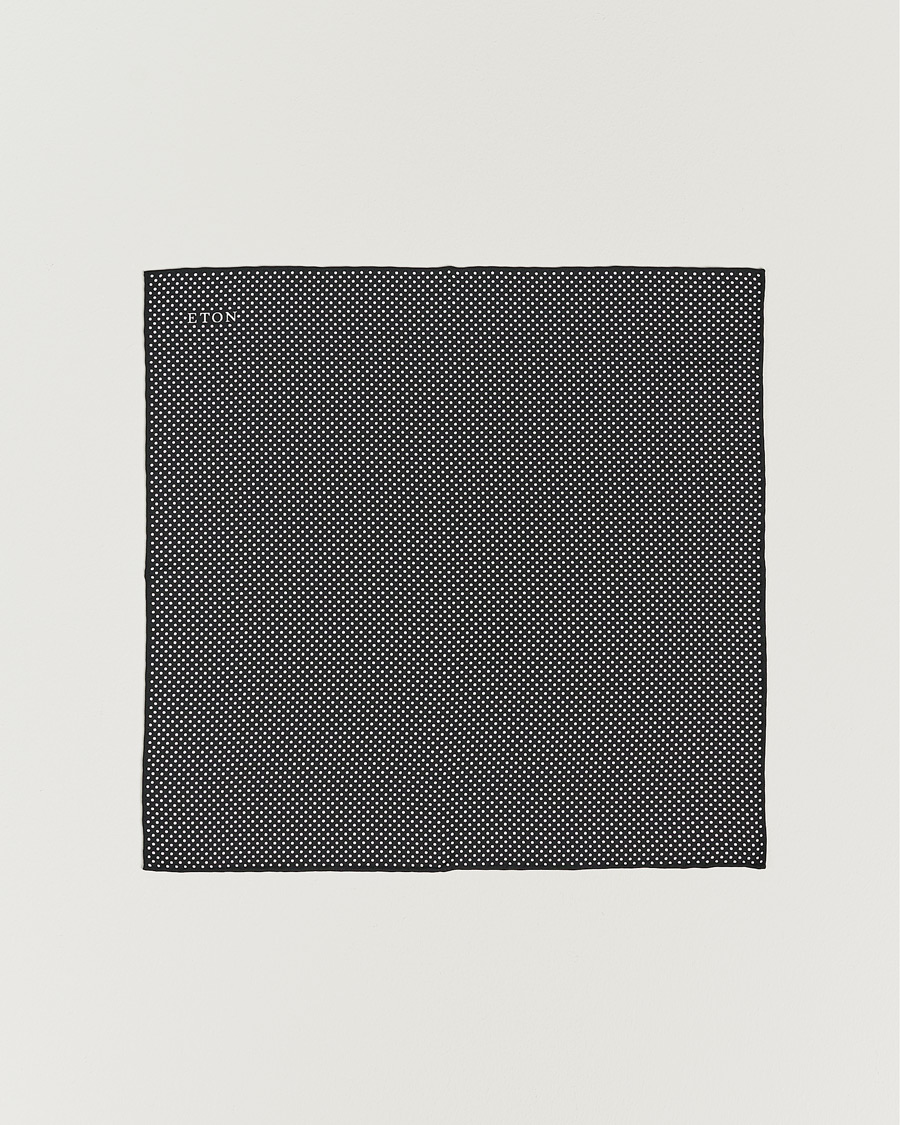 Herr | Eton Silk Polka Dot Pocket Square Black | Eton | Silk Polka Dot Pocket Square Black