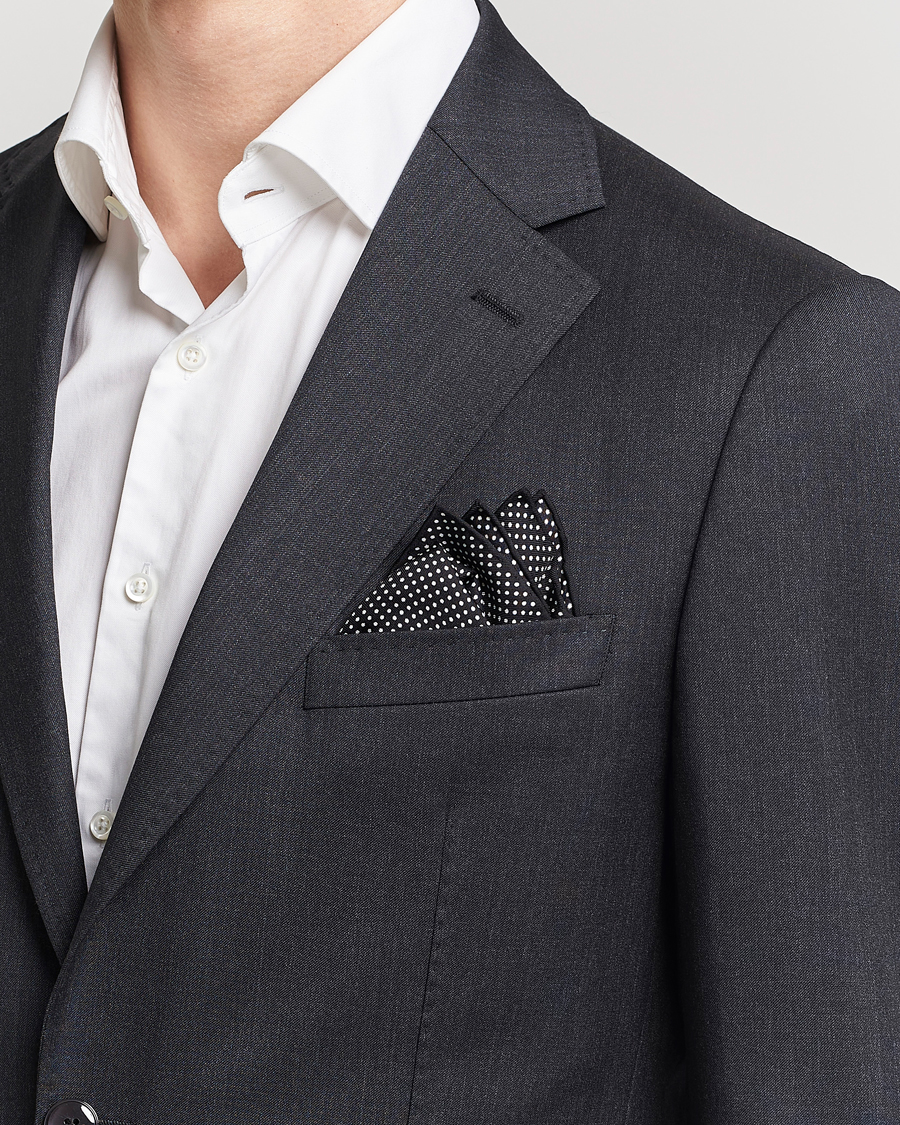 Herr | Näsdukar | Eton | Silk Polka Dot Pocket Square Black