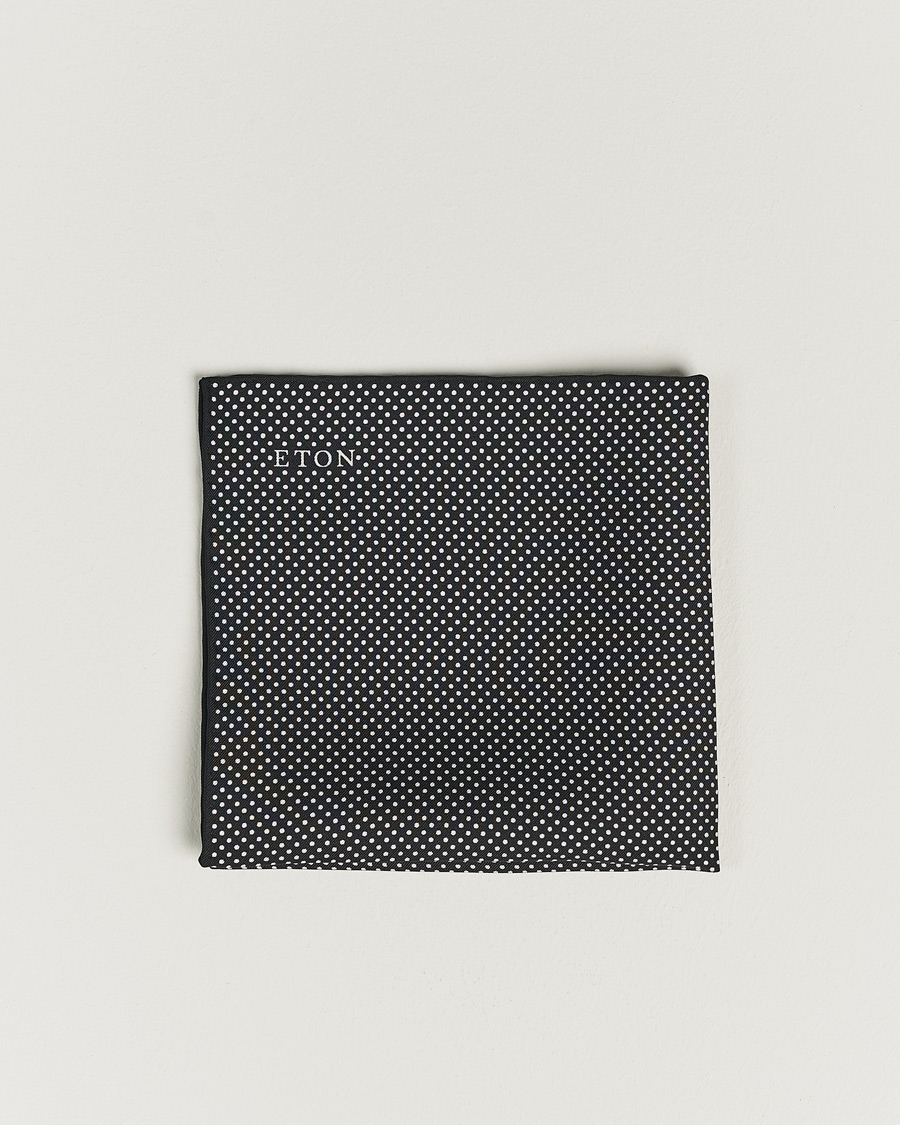 Herr | Eton Silk Polka Dot Pocket Square Black | Eton | Silk Polka Dot Pocket Square Black