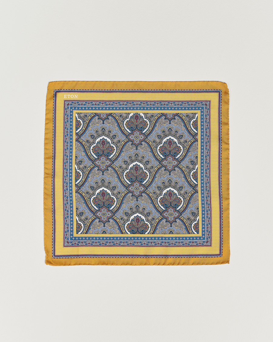 Herr | Näsdukar | Eton | Silk Paisley Print Pocket Square Yellow