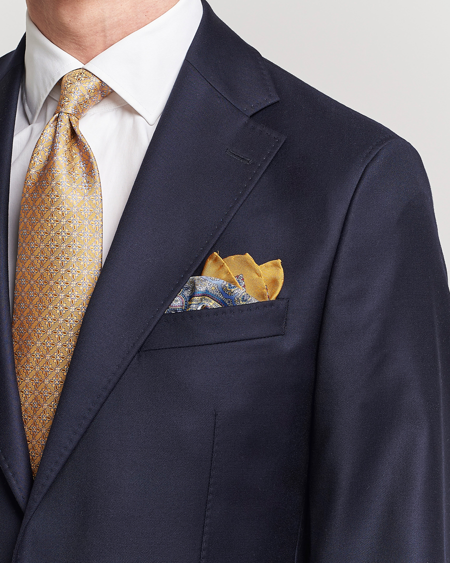 Herr | Eton Silk Paisley Print Pocket Square Yellow | Eton | Silk Paisley Print Pocket Square Yellow