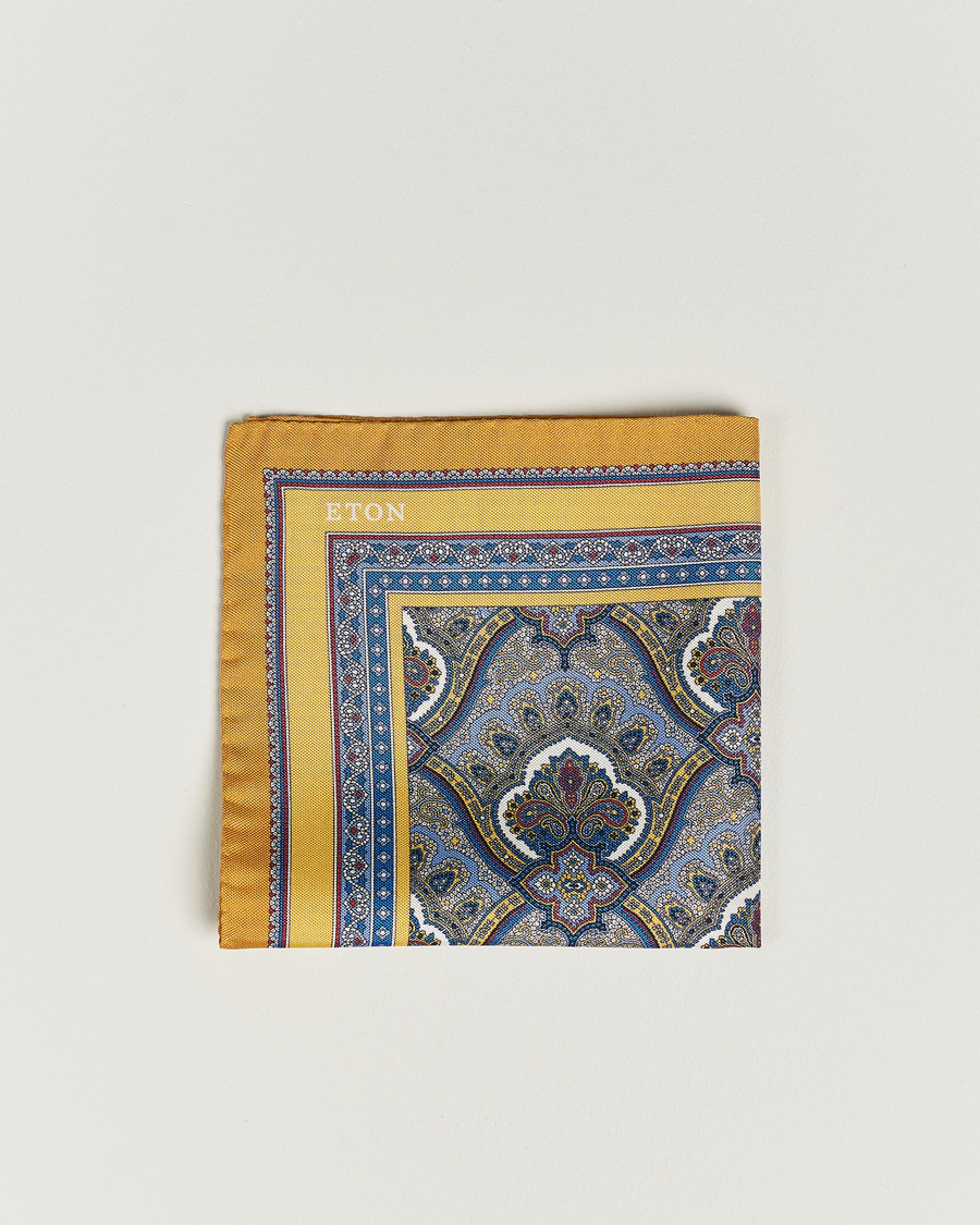 Herr | Eton Silk Paisley Print Pocket Square Yellow | Eton | Silk Paisley Print Pocket Square Yellow