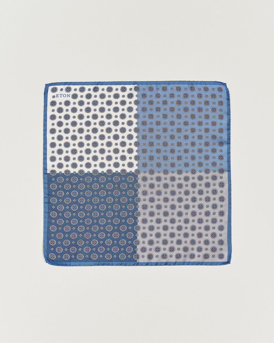 Herr | Eton Silk Four Faced Medallion Pocket Square Blue Multi | Eton | Silk Four Faced Medallion Pocket Square Blue Multi