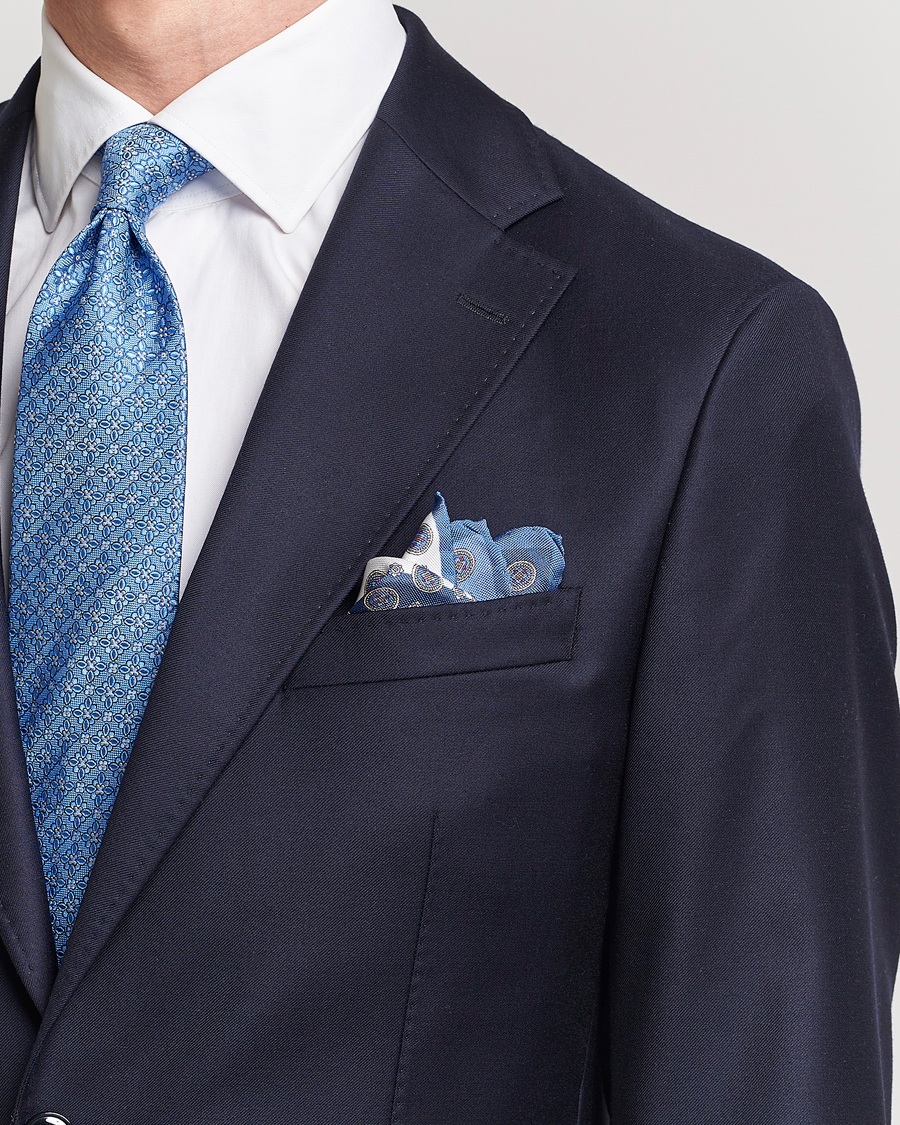 Herr | Eton Silk Four Faced Medallion Pocket Square Blue Multi | Eton | Silk Four Faced Medallion Pocket Square Blue Multi