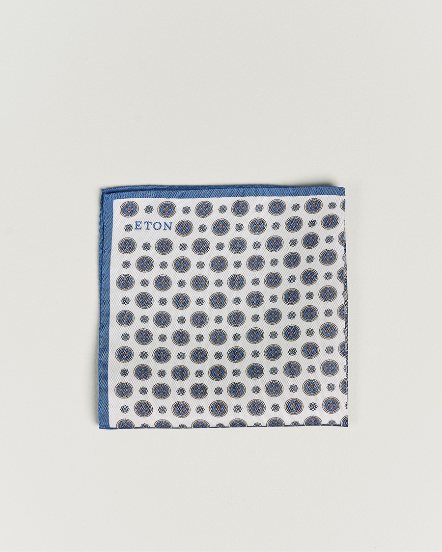 Herr | Eton Silk Four Faced Medallion Pocket Square Blue Multi | Eton | Silk Four Faced Medallion Pocket Square Blue Multi