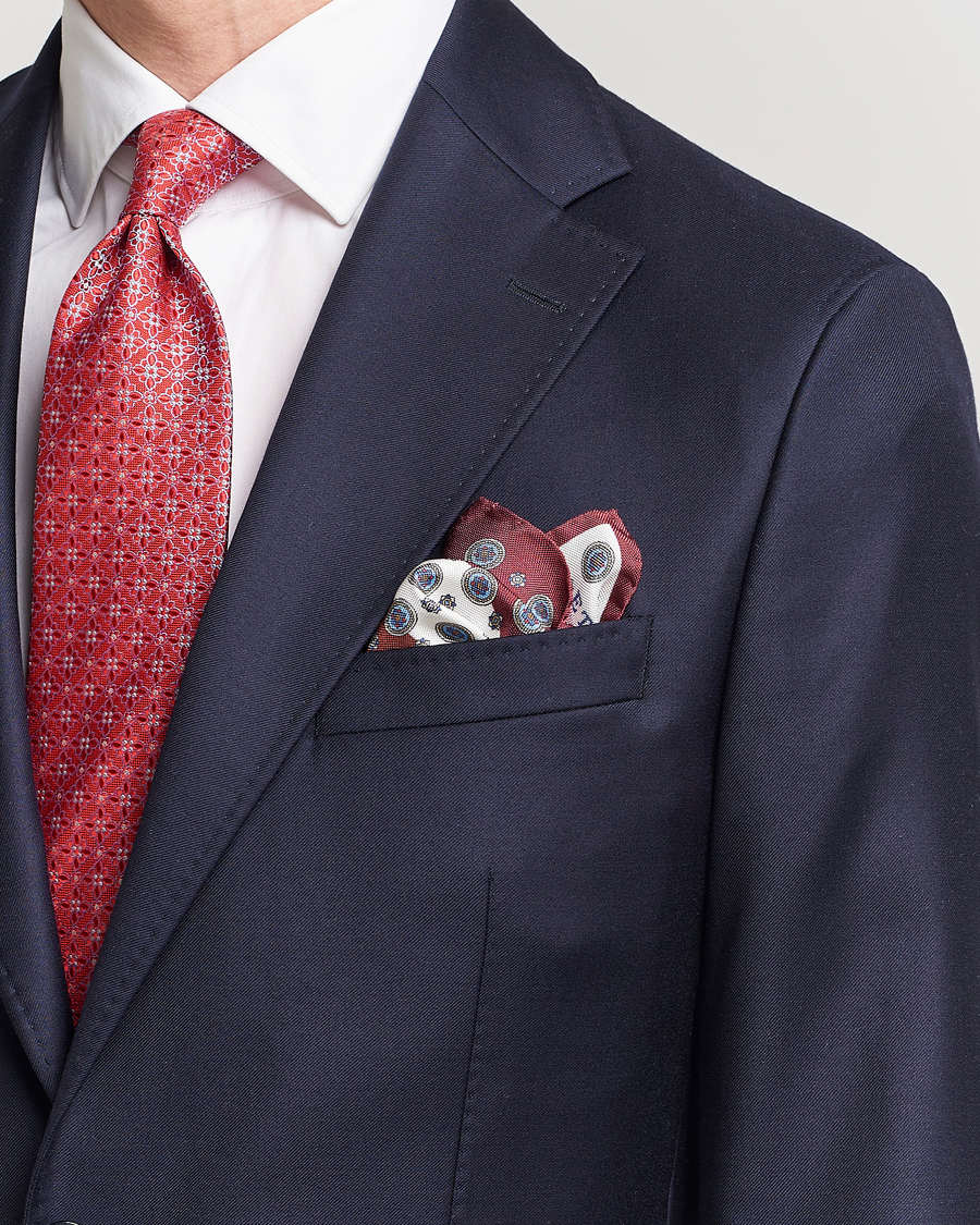 Herr | Eton | Eton | Silk Four Faced Medallion Pocket Square White Multi