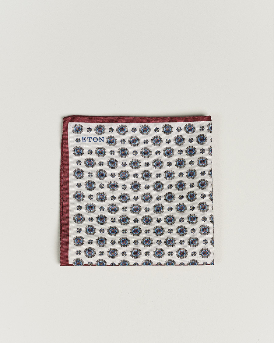 Herr | Näsdukar | Eton | Silk Four Faced Medallion Pocket Square White Multi