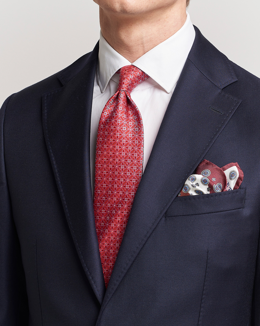 Herr | Eton Silk Printed Flower Tie Red | Eton | Silk Printed Flower Tie Red