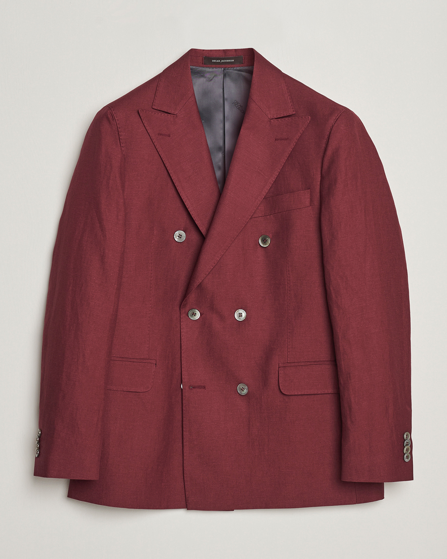 Herr | Kavajer | Oscar Jacobson | Farris Double Breasted Linen Blazer Moon Red