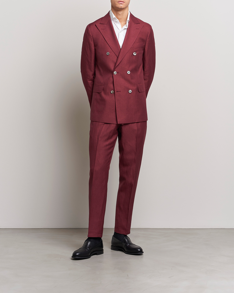 Herr | Kavajer | Oscar Jacobson | Farris Double Breasted Linen Blazer Moon Red