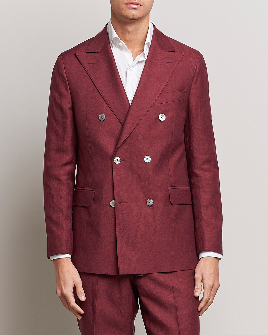 Herr | Kavajer | Oscar Jacobson | Farris Double Breasted Linen Blazer Moon Red