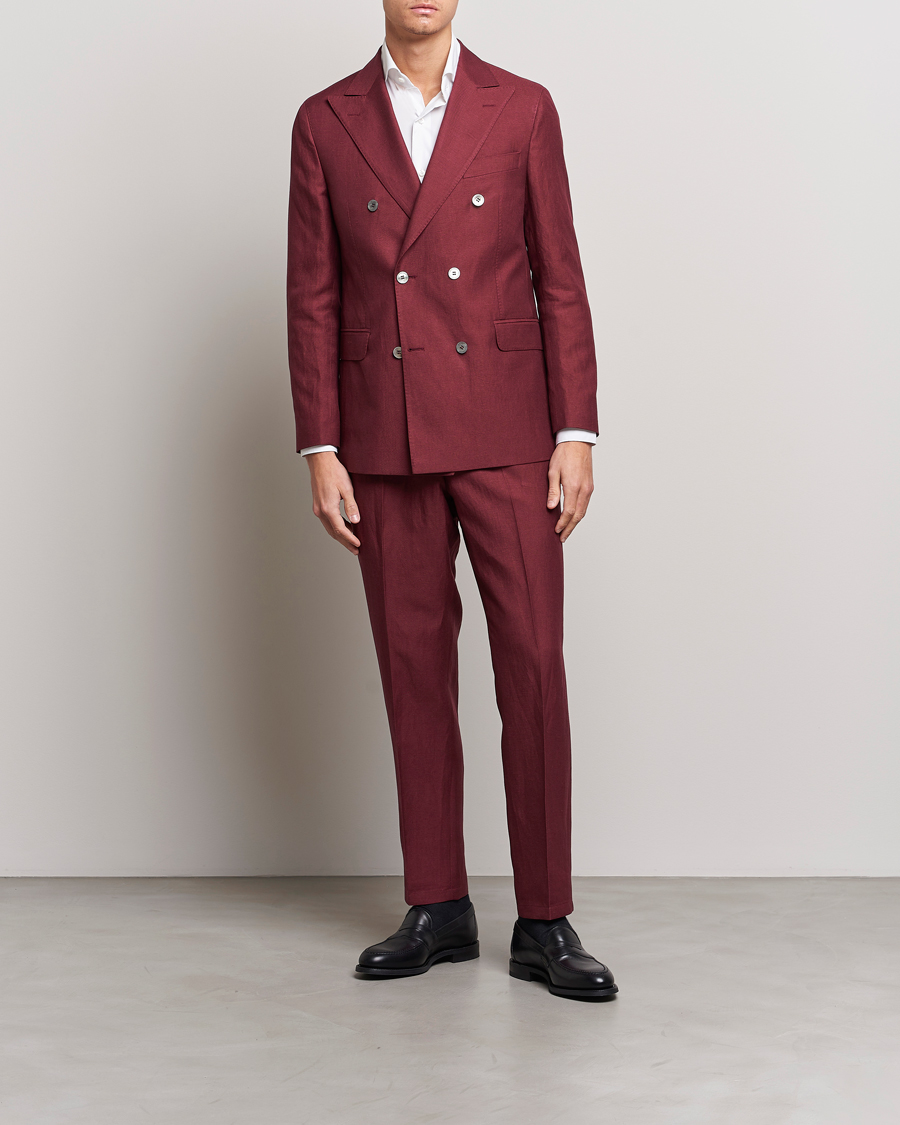 Herr | Byxor | Oscar Jacobson | Deccan Linen Trousers Moon Red