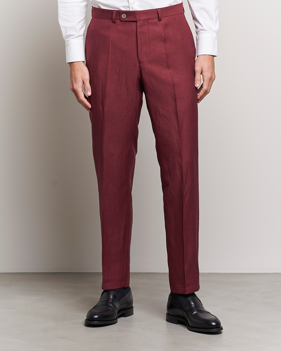 Herr | Byxor | Oscar Jacobson | Deccan Linen Trousers Moon Red
