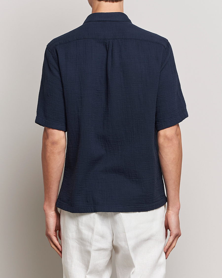 Herr | Skjortor | Oscar Jacobson | Short Sleeve City Crepe Cotton Shirt Navy