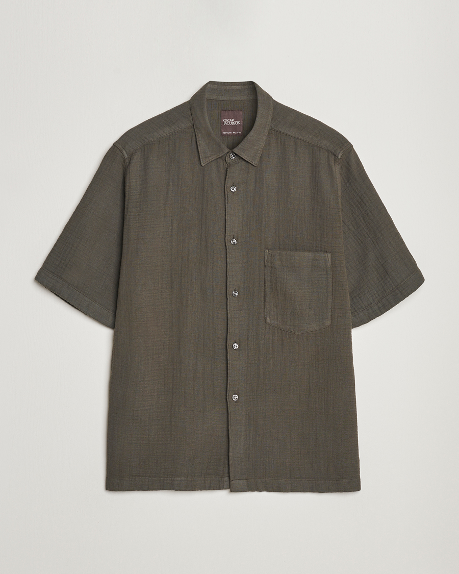 Herr | Skjortor | Oscar Jacobson | Regular Fit City Crepe Cotton Shirt Green
