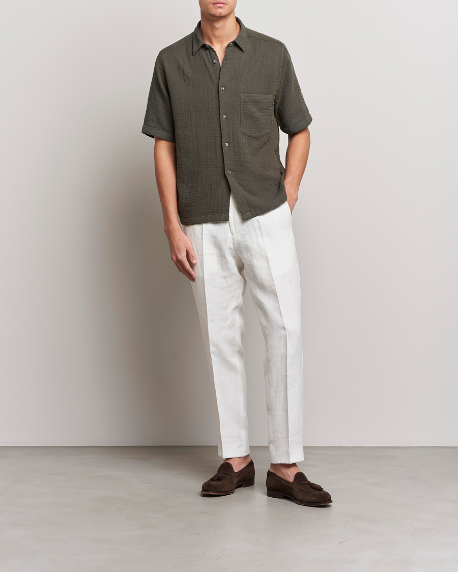 Herr | Skjortor | Oscar Jacobson | Regular Fit City Crepe Cotton Shirt Green