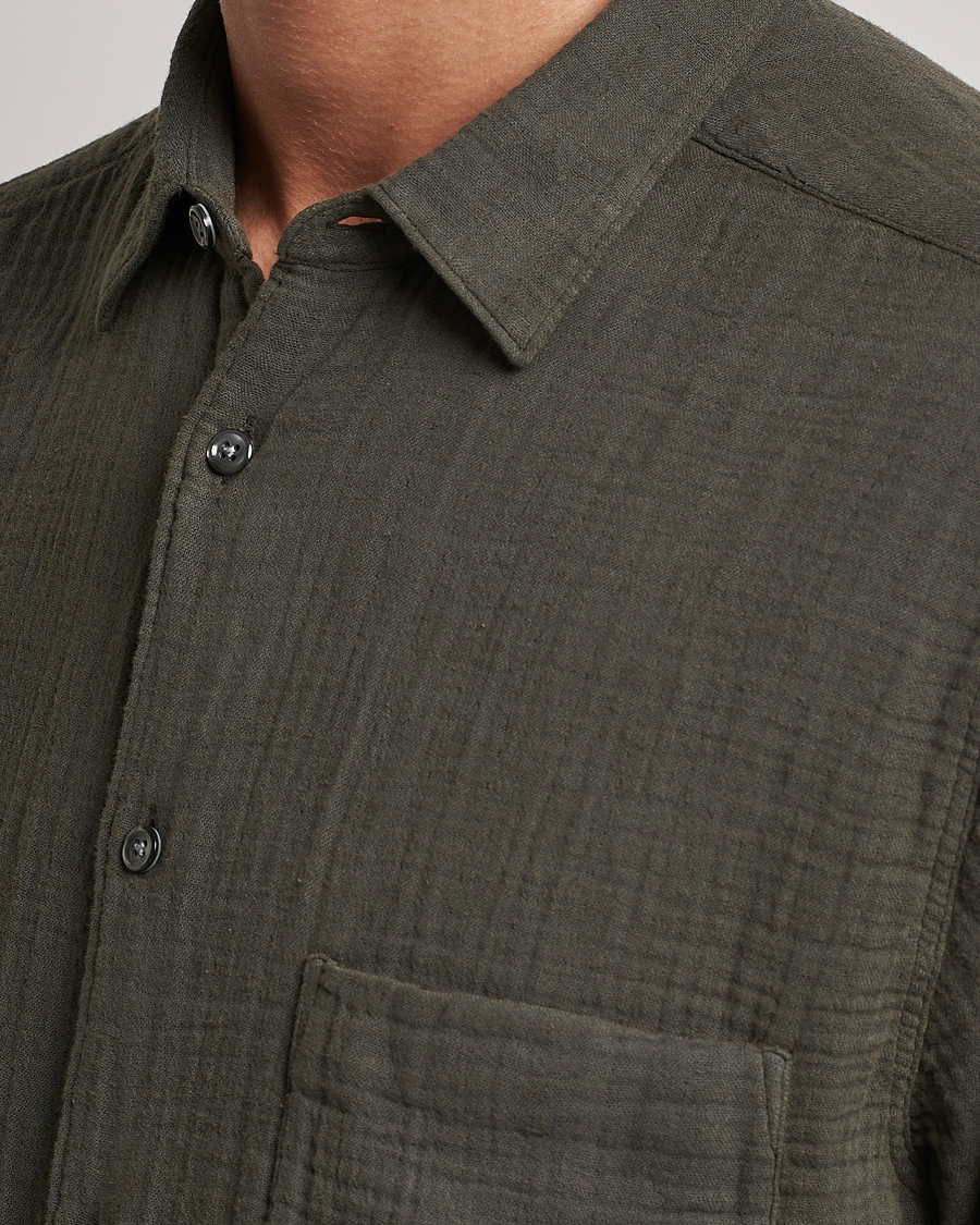 Herr | Skjortor | Oscar Jacobson | Regular Fit City Crepe Cotton Shirt Green