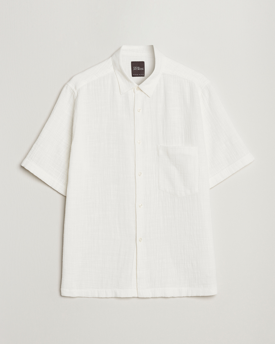 Herr | Skjortor | Oscar Jacobson | Regular Fit City Crepe Linen Shirt Off White