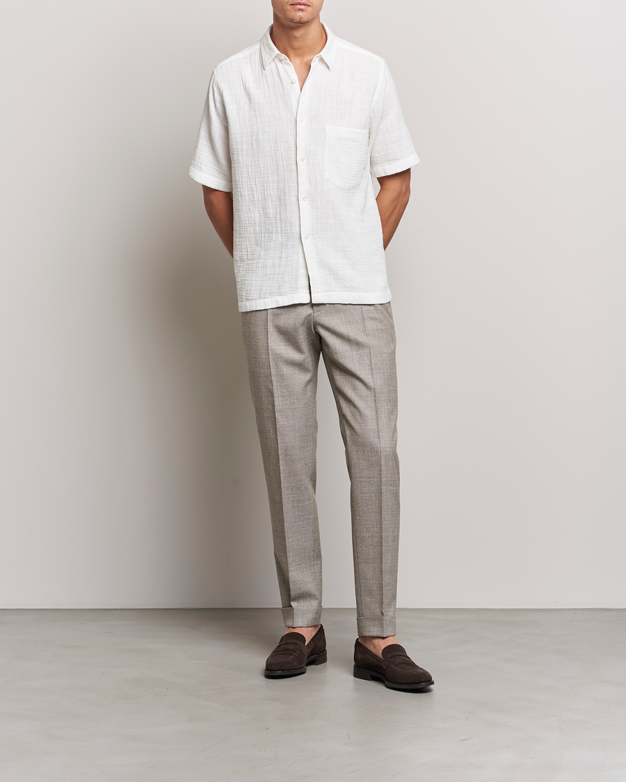 Herr | Skjortor | Oscar Jacobson | Regular Fit City Crepe Linen Shirt Off White