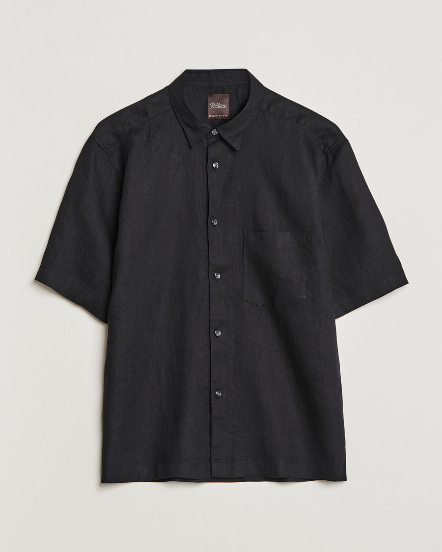 Herr | Skjortor | Oscar Jacobson | Regular Fit City Signature Linen Shirt Black