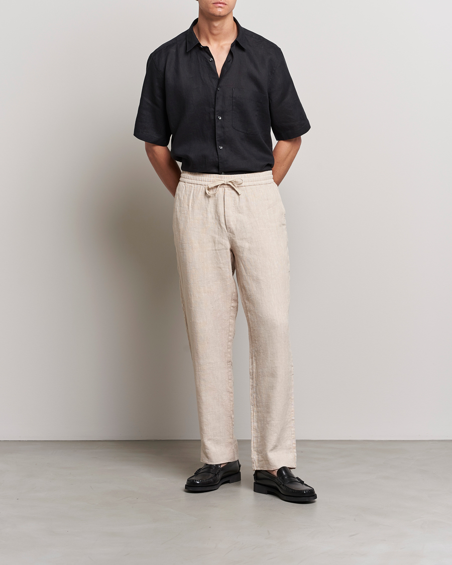 Herr | Skjortor | Oscar Jacobson | Regular Fit City Signature Linen Shirt Black