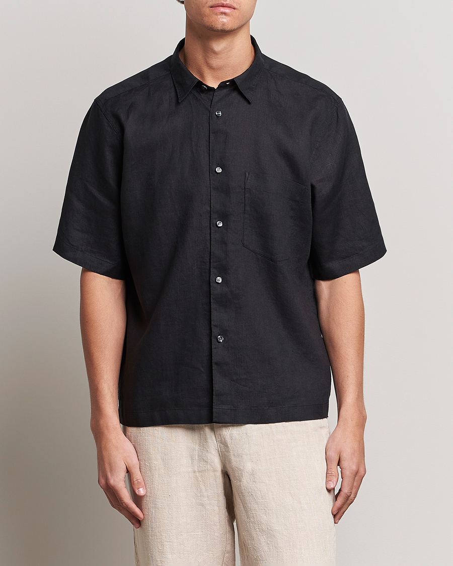 Herr | Skjortor | Oscar Jacobson | Regular Fit City Signature Linen Shirt Black