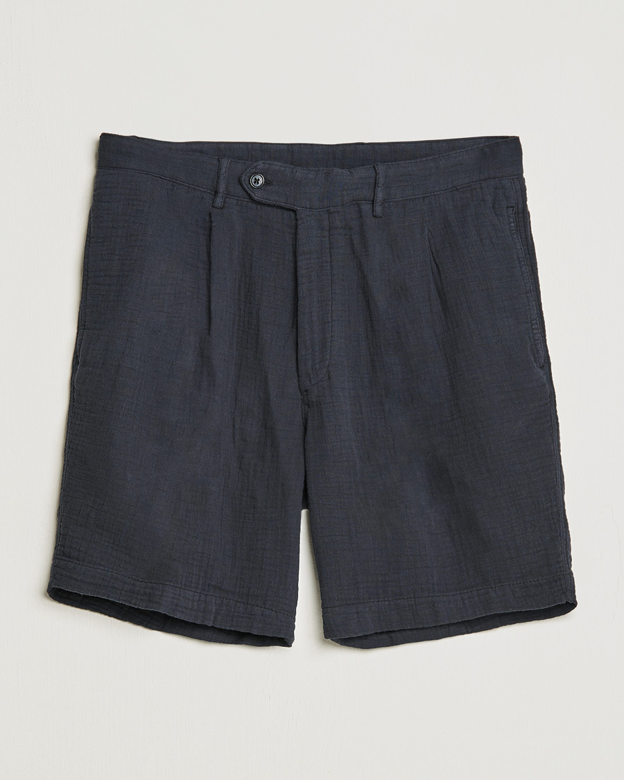 Herr | Shorts | Oscar Jacobson | Tanker Pleated Crepe Cotton Shorts Navy
