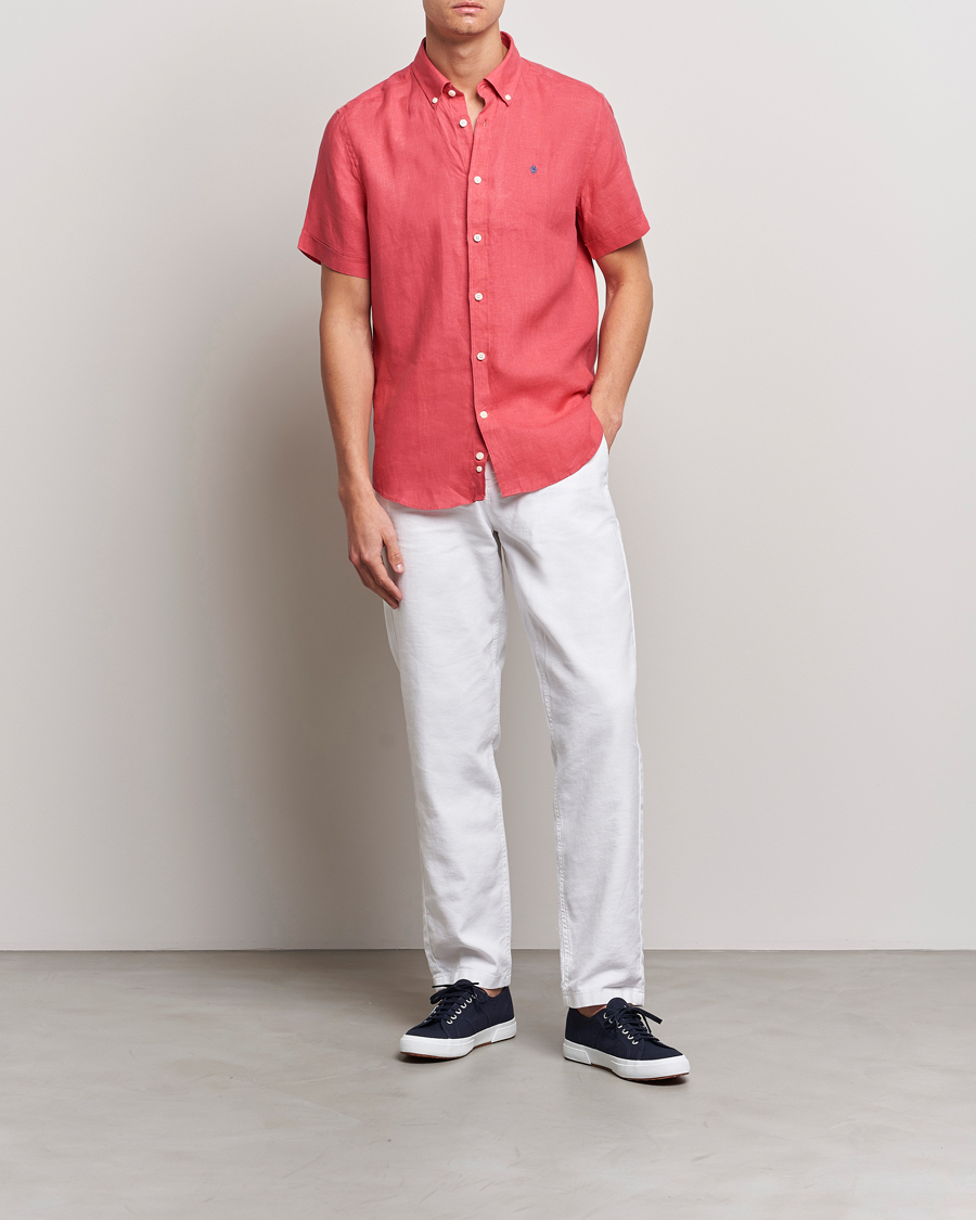 Herr | Skjortor | Morris | Douglas Linen Short Sleeve Shirt Cerise
