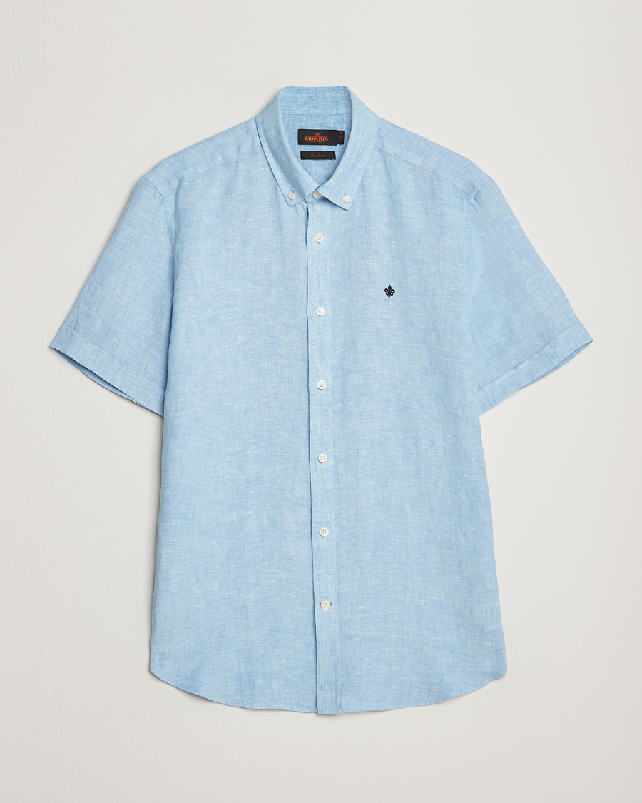 Herr | Skjortor | Morris | Douglas Short Sleeve Linen Shirt Light Blue