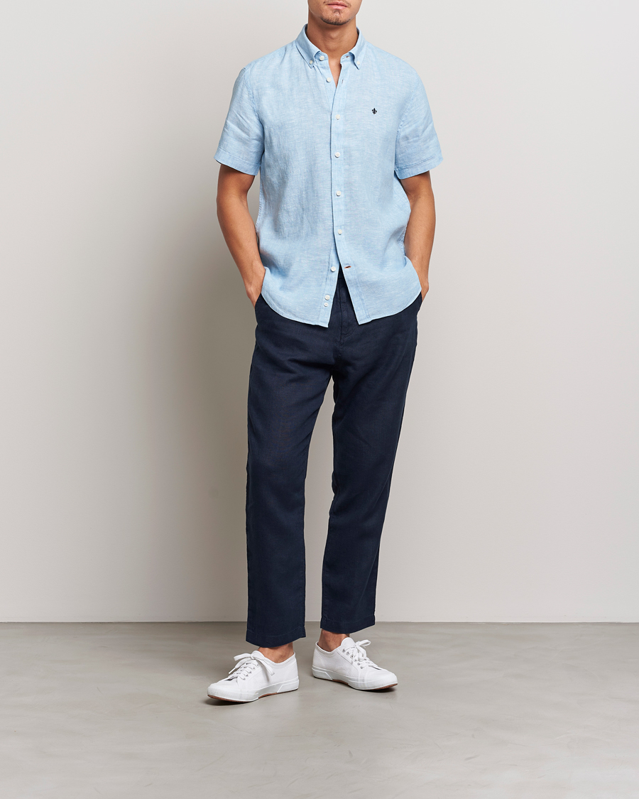 Herr | Skjortor | Morris | Douglas Short Sleeve Linen Shirt Light Blue